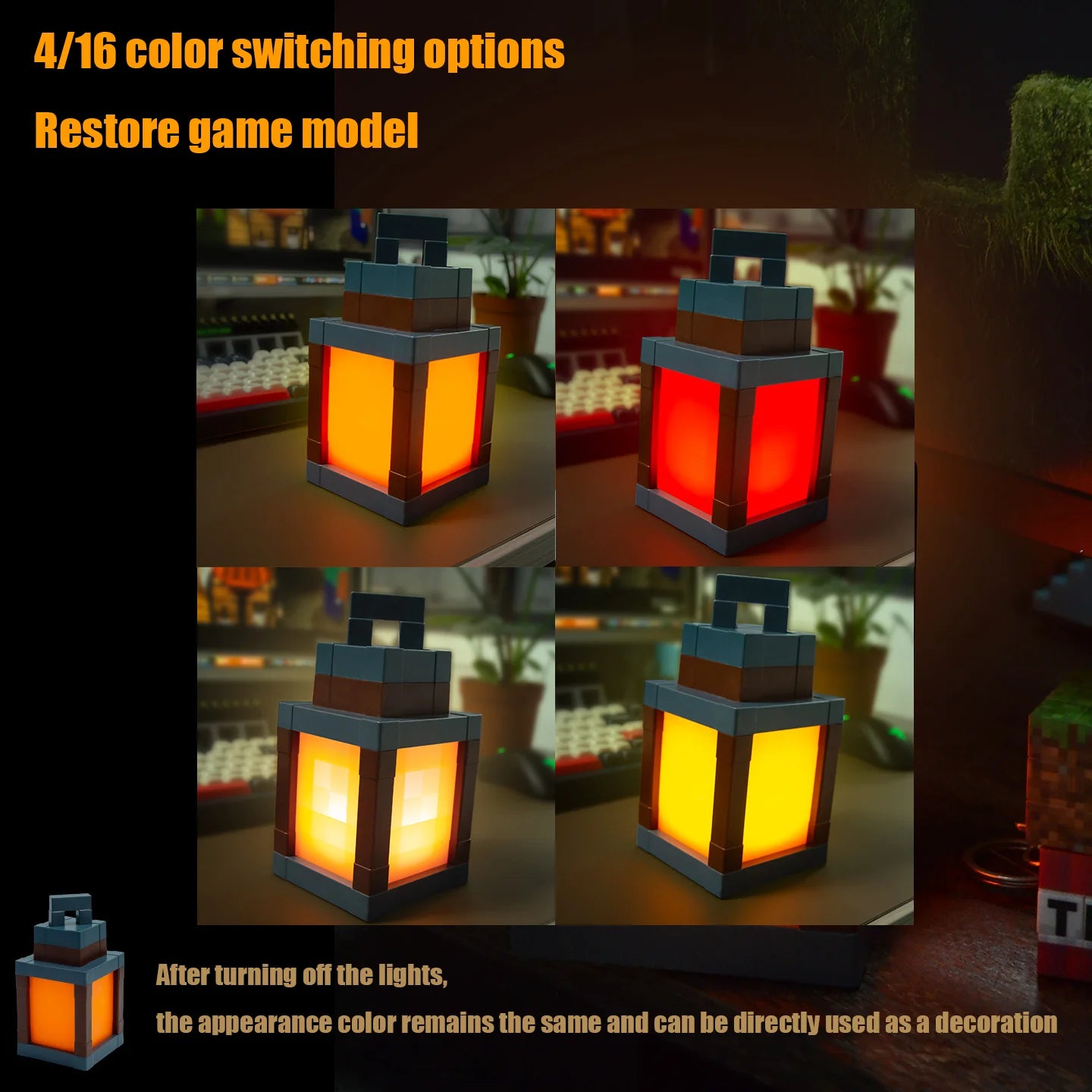 Pixel Block LED Lantern - RGB Gaming Room Decor Light