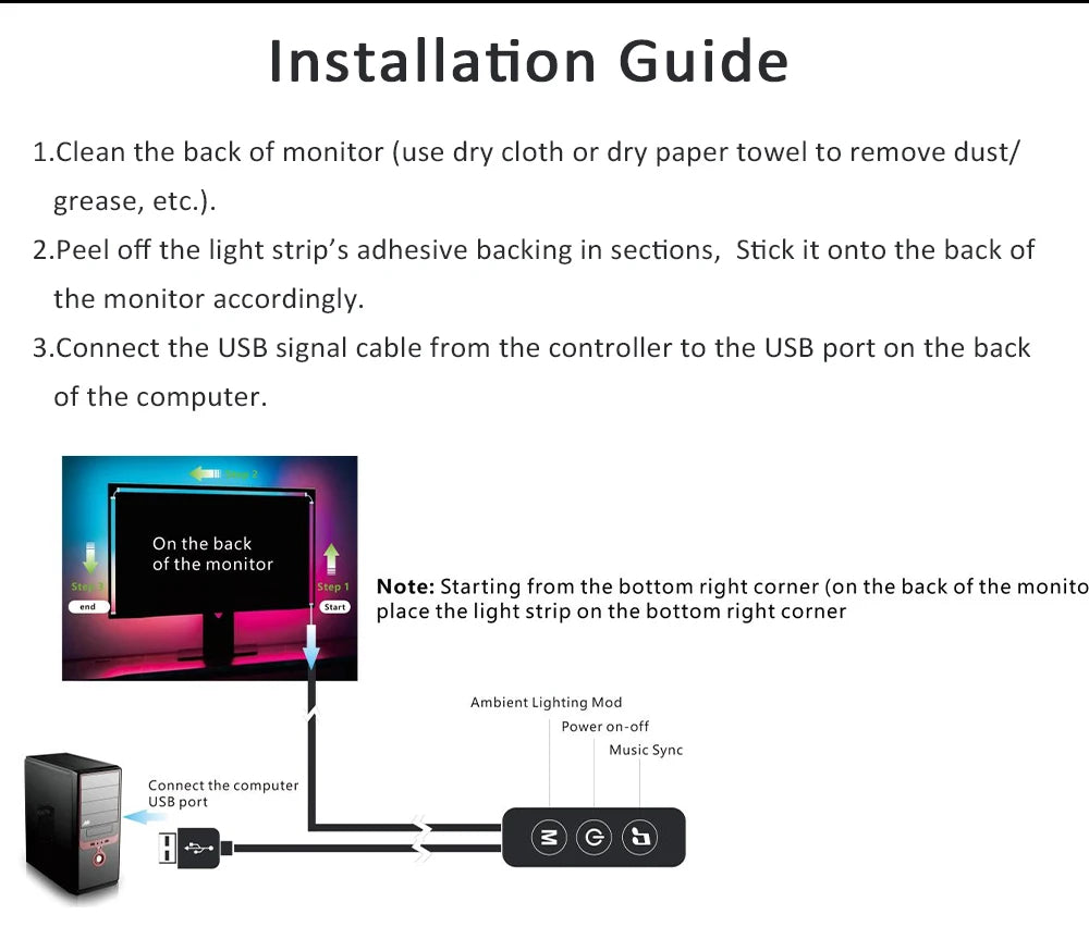 RGB Monitor Backlight - Computer Sync Ambient Light