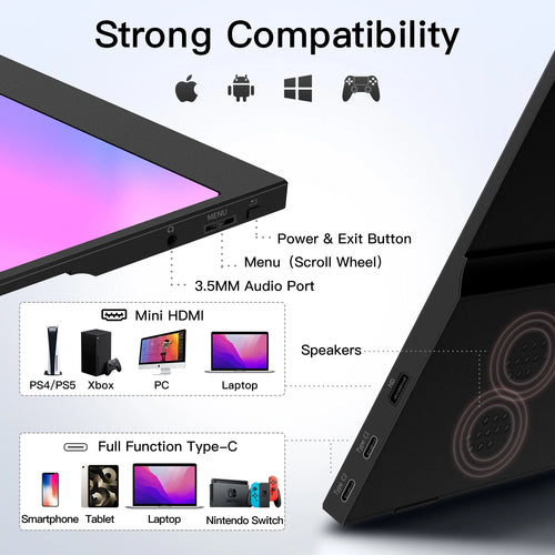 15.6" Portable Monitor — 1080P USB-C Second Screen for Laptop, Mac & Console Gaming