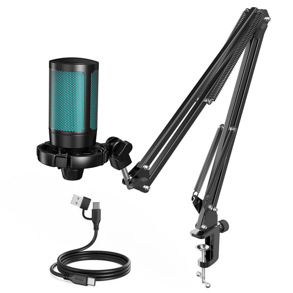 AmpliGame A2T RGB USB Gaming Microphone + Boom Arm Bundle — Complete Streaming Setup