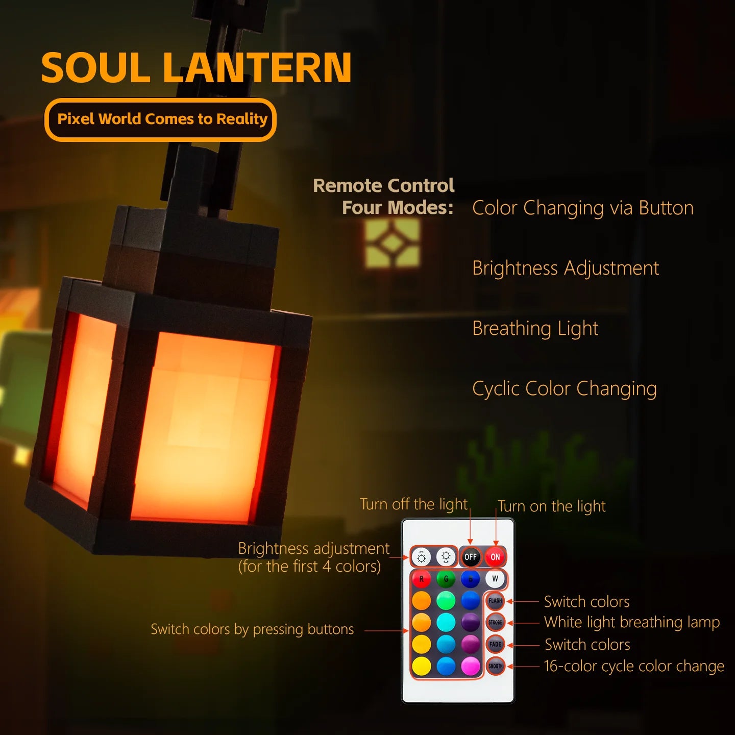 Pixel Block LED Lantern - RGB Gaming Room Decor Light